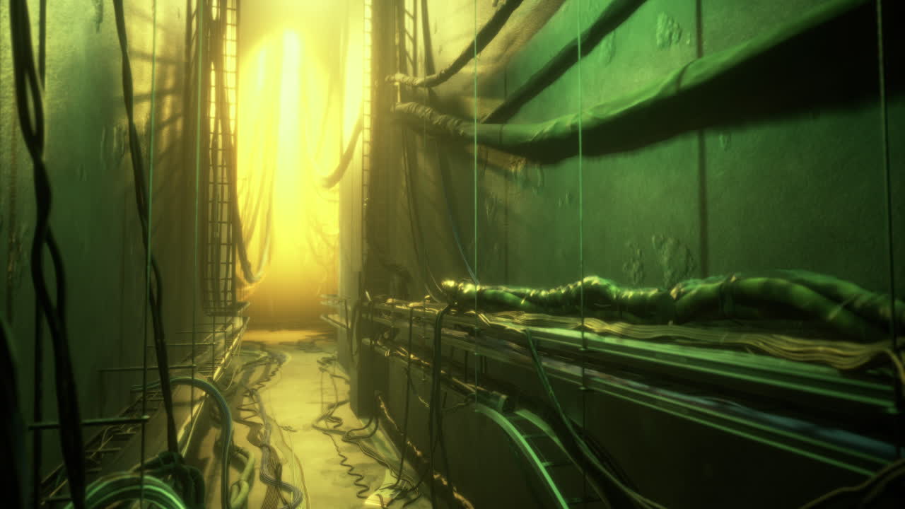 Cyberpunk-Gasse, die im Licht erstrahlt