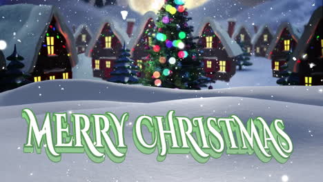 Animation-of-merry-christmas-text-and-snow-falling-over-winter-scenery