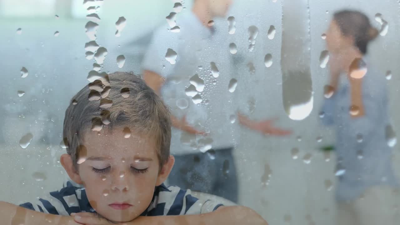 부모가 싸우는 동안 아이가 고통받는 개념적 디지털 애니메이션 4k