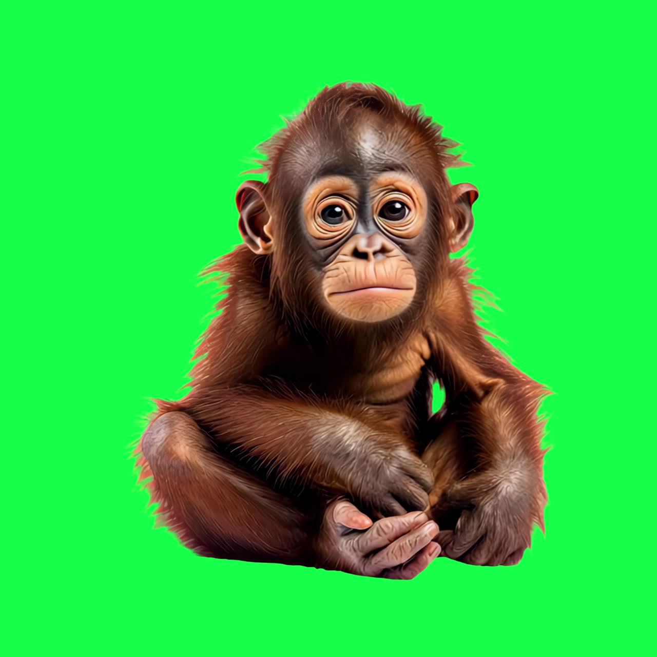 Animazione di cucciolo di orango, video 4K trasparente, animazione su schermo verde, video 4K trasparente, verde