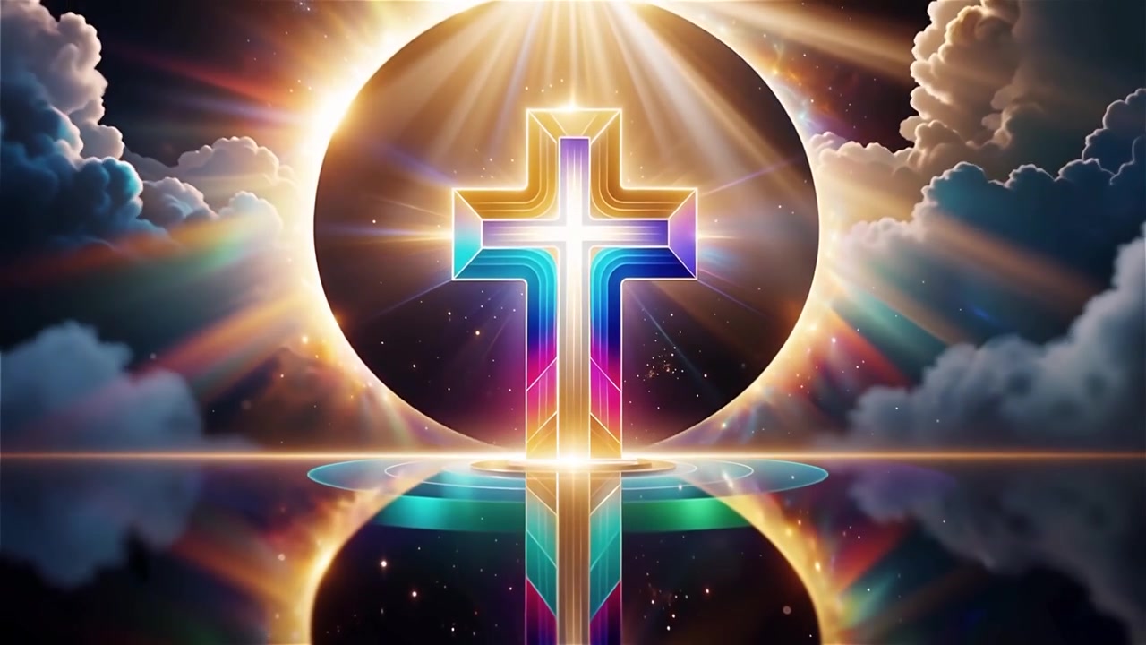 Croce Cristiana Luce Celestiale Sfondo per il Culto.