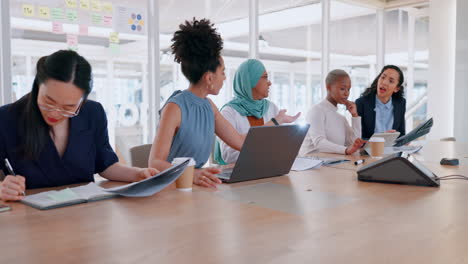 laptop, documents and teamwork of business people