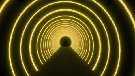 moving through a tunnel of concetric yellow neon arcs pulsating on a black background