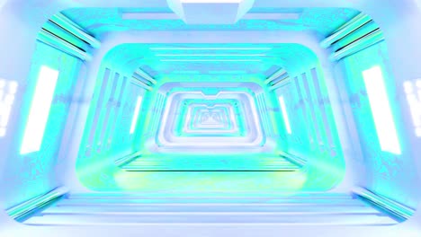 3d render of futuristic spaceship with color lights corridor