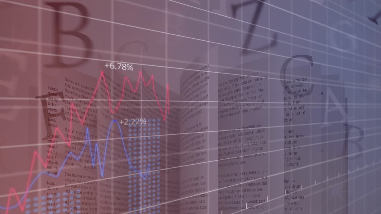 Animation of data processing over letters and book