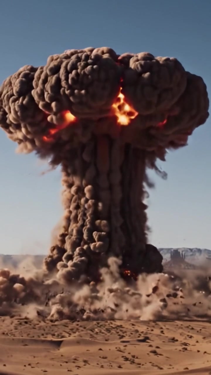 Ein dramatischer Übergang von blendendem Licht zu einer massiven Explosion: Die atemberaubende Wirkung und Transformation eines weltbewegenden Ereignisses in zwei Schlüsselbildern festgehalten.