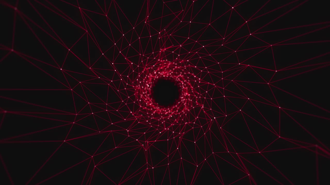 túnel de efecto plexo. resumen poligonal, movimiento de animación de triángulos, arte de líneas. red de conexión, túnel de datos digitales. composición horizontal, calidad 4k