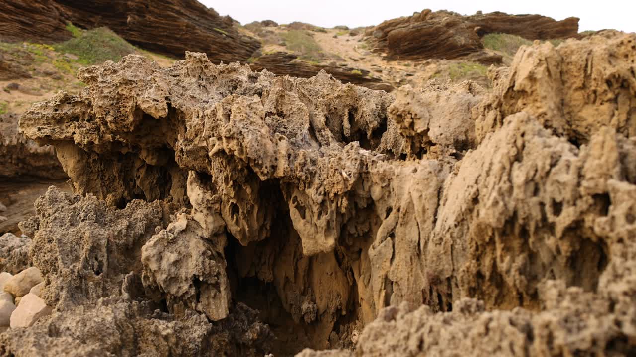 vista detallada de la costa de piedra caliza erosionada