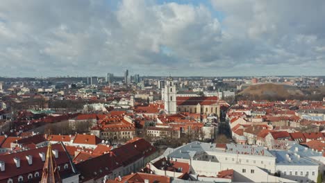 aerial: vilnius city old town with ancient old houses with red roofs