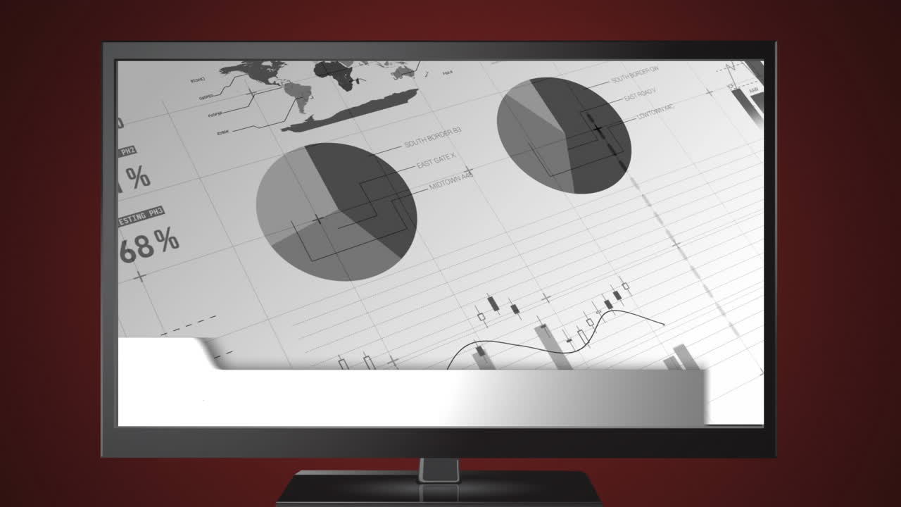 tv 스크린 에 기록 된 뉴스 와 차트 를 가진 뉴스 스크린