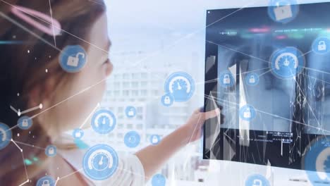 animation of networks of connections over caucasian doctor inspecting xray