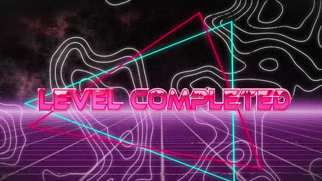 animación del nivel completado en el espacio abstracto digital con isohypses