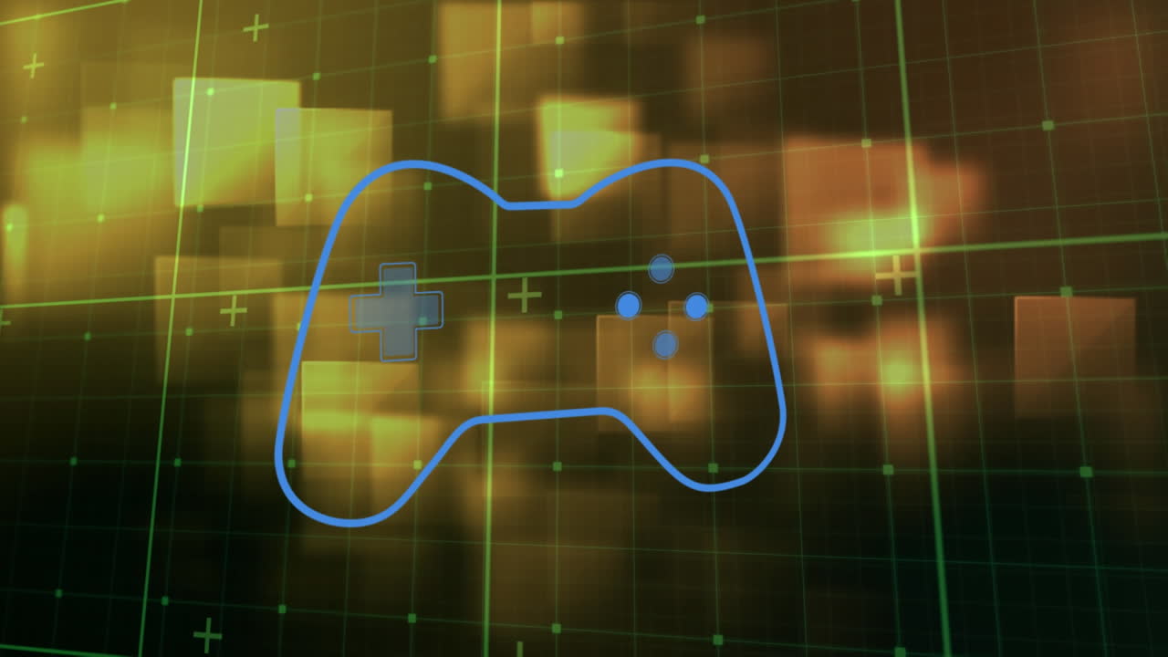 검은색 배경의 모양 위에 게임 패드 아이콘의 애니메이션