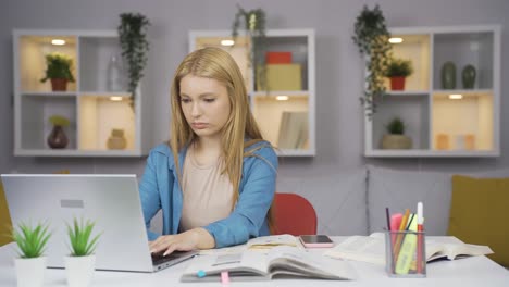 The-Female-student-who-finishes-the-homework-is-happy-and-peaceful.