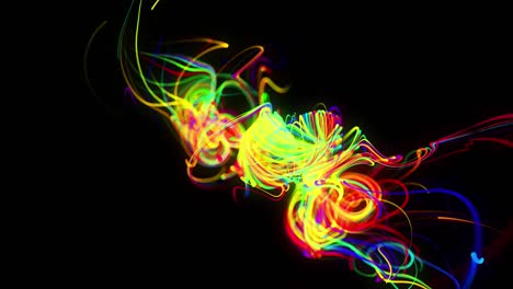 abstract background flow of glow lines. running lights particles form in 3d space glowing beautiful curved lines like ball of wires burning with neon light. beautiful looped creative background in 4k.