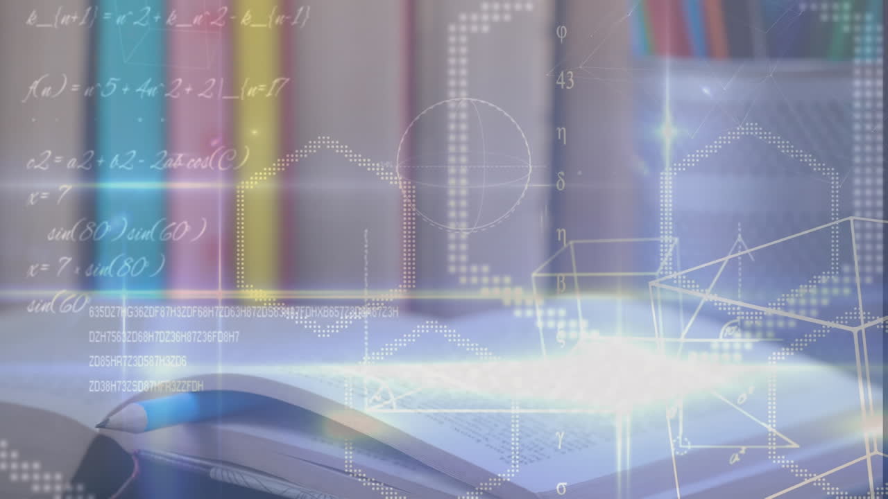 책 위의 수학 방정식의 애니메이션