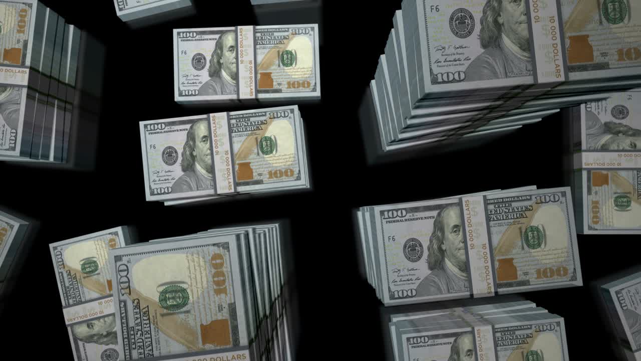 vuelo sobre el dólar dinero billetes paquetes de animación de bucle