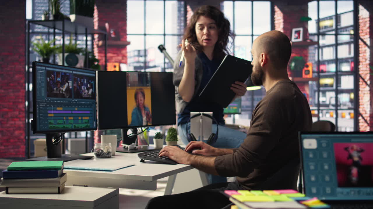 Post production team of experts use software and AI to create content