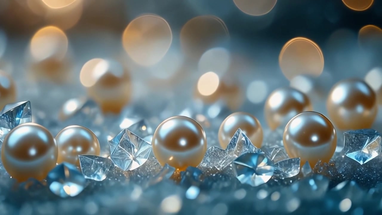 Perle lucenti e diamanti scintillanti su una superficie brillante