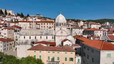 aerial view of sibenik, croatia, highlighting the cathedral of st james and historic architecture, ascend orbit