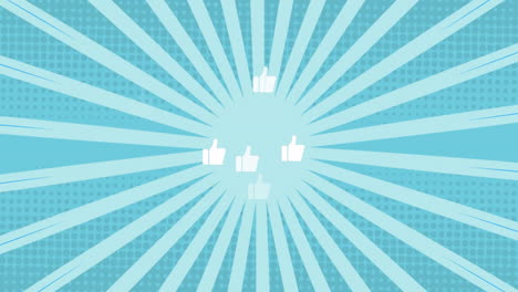 thumbs up icons animation over blue radial burst background