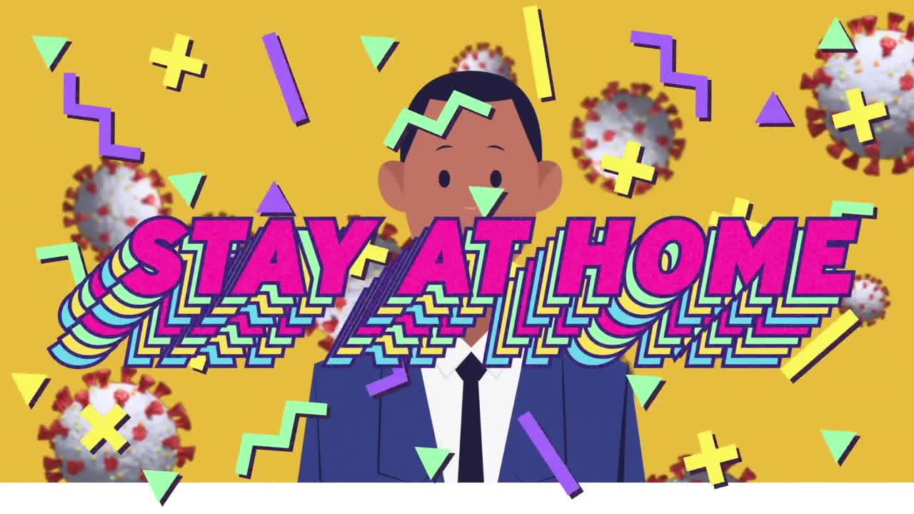 코로나바이러스 세포가 유행을 확산시키고 집에서 격리됩니다. 마스크를 쓴 남자 때문에요.