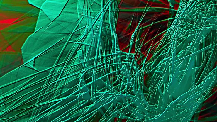 Animazione in loop 4K: pittura acrilica a pennello verde grunge, disordinata e caotica, su sfondo rosso e nero luminoso. Design di movimento con pennellate grunge astratte per transizione, titolo. Loop continuo.