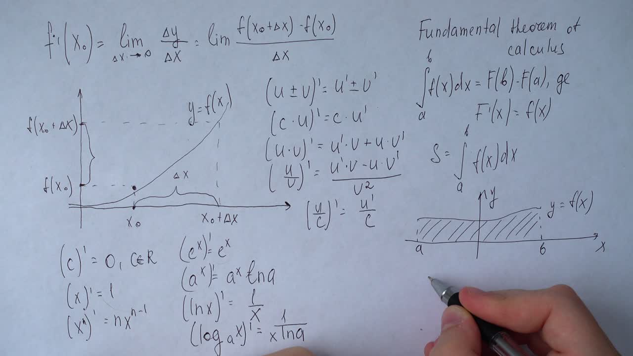 Hand Writing Calculus Formulas and Graphs on Paper