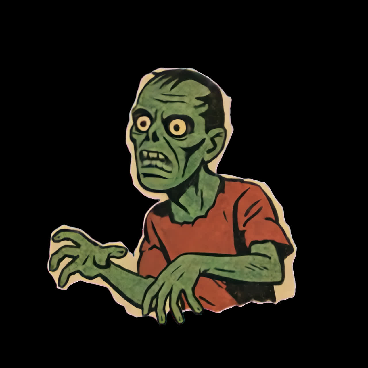 Animazione di un design di adesivo zombie in stile cartone animato come risorsa isolata, video 4K trasparente, canale alfa, ProRes