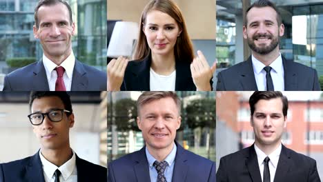 the collage of business people inviting by hand gesture