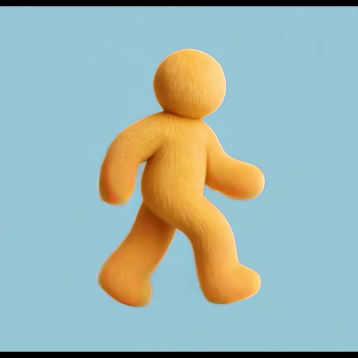 Gul lodden figur gående mod en blå baggrund