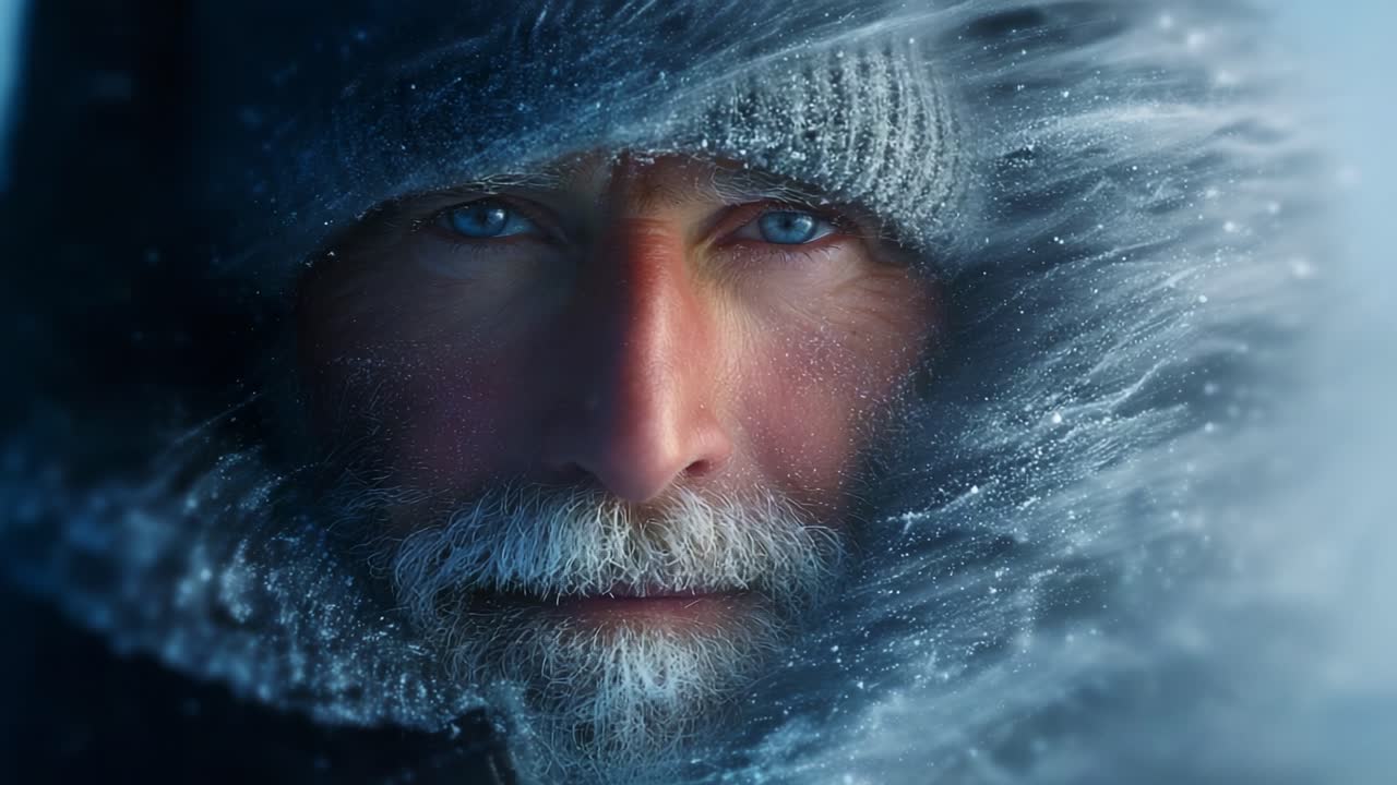 A Resilient Individual Stares Into the Blinding Snowstorm, Embodying Strength and Determination Amid Extreme Cold Weather Conditions and Harsh Elements of Winter's Fury