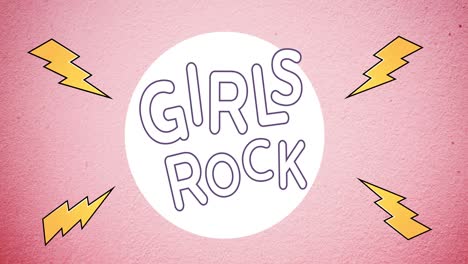 animation of girls rock text, over lightening