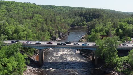 Aerial-close-up-descending-shot-above-the-Saint-Croix-River-between-the-state-line-of-Minnesota-and-Wisconsin