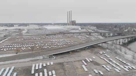 aerial of general motors plant in lansing michigan in winter