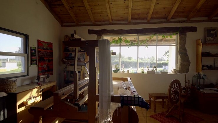 Old Traditional Wooden Weaving Loom Machine In Portugal.