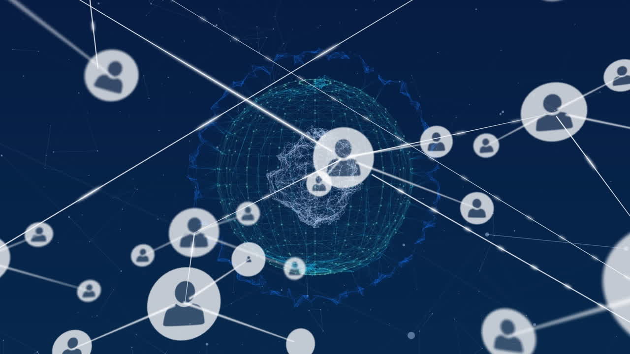 전 세계 사람들과의 연결 네트워크의 애니메이션 아이콘