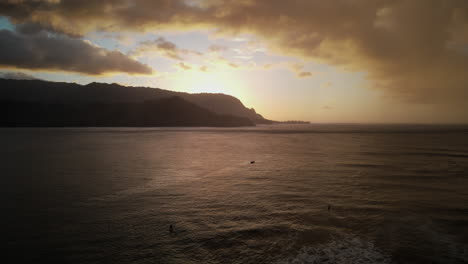 aerial toward sunset at hanalei bay