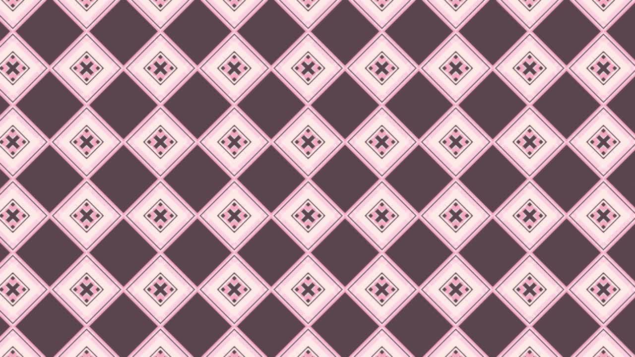 Seamless Retro Diamond Grid Cream and Rose Geometric Motifs on Dark Plum Background for Wallpapers, Slides Animations and Textile Designs slide animation