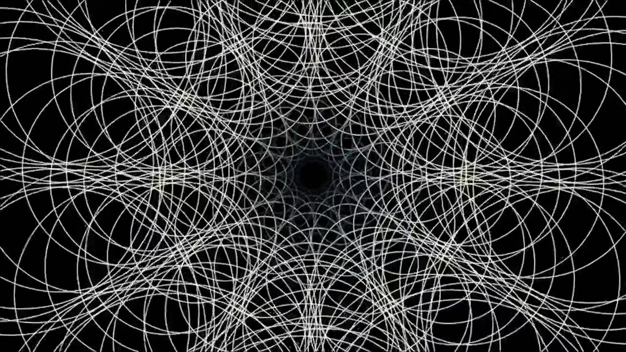 Siyah Arka Plan Üzerinde Kesişen Beyaz Dairelerin Soyut Geometrik Animasyonu