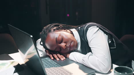 woman sleeping at her desk