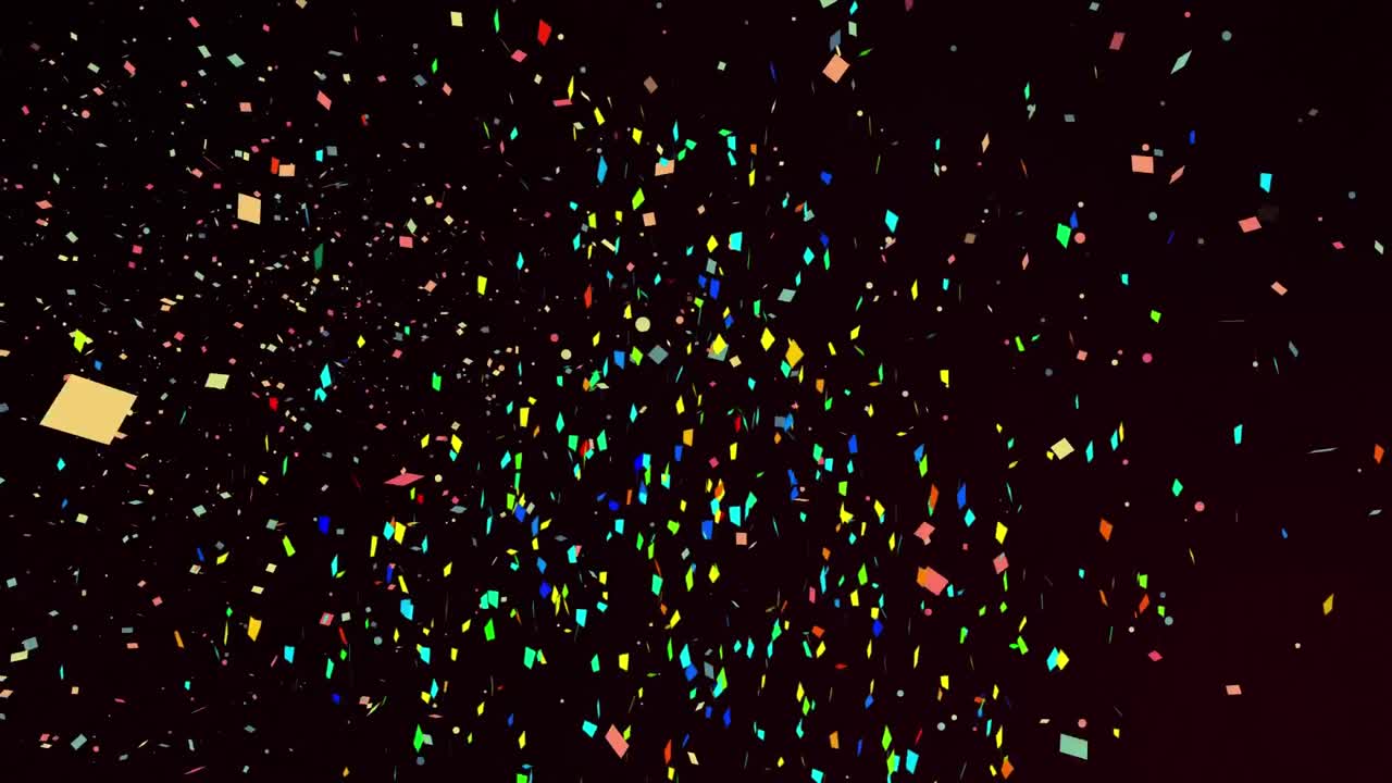 Animazione di numerosi coriandoli colorati che cadono su sfondo nero.