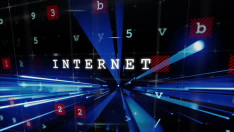 internet text animation over blue and red digital data and numbers