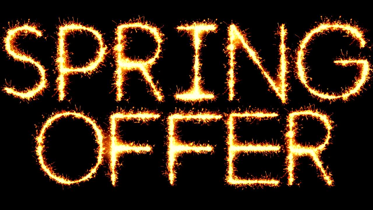 스프링 오퍼 텍스트 스파커 글리터 스파커 불꽃놀이 루프 애니메이션