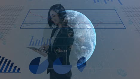 animación del globo de la red de conexiones sobre datos financieros diversos químicos