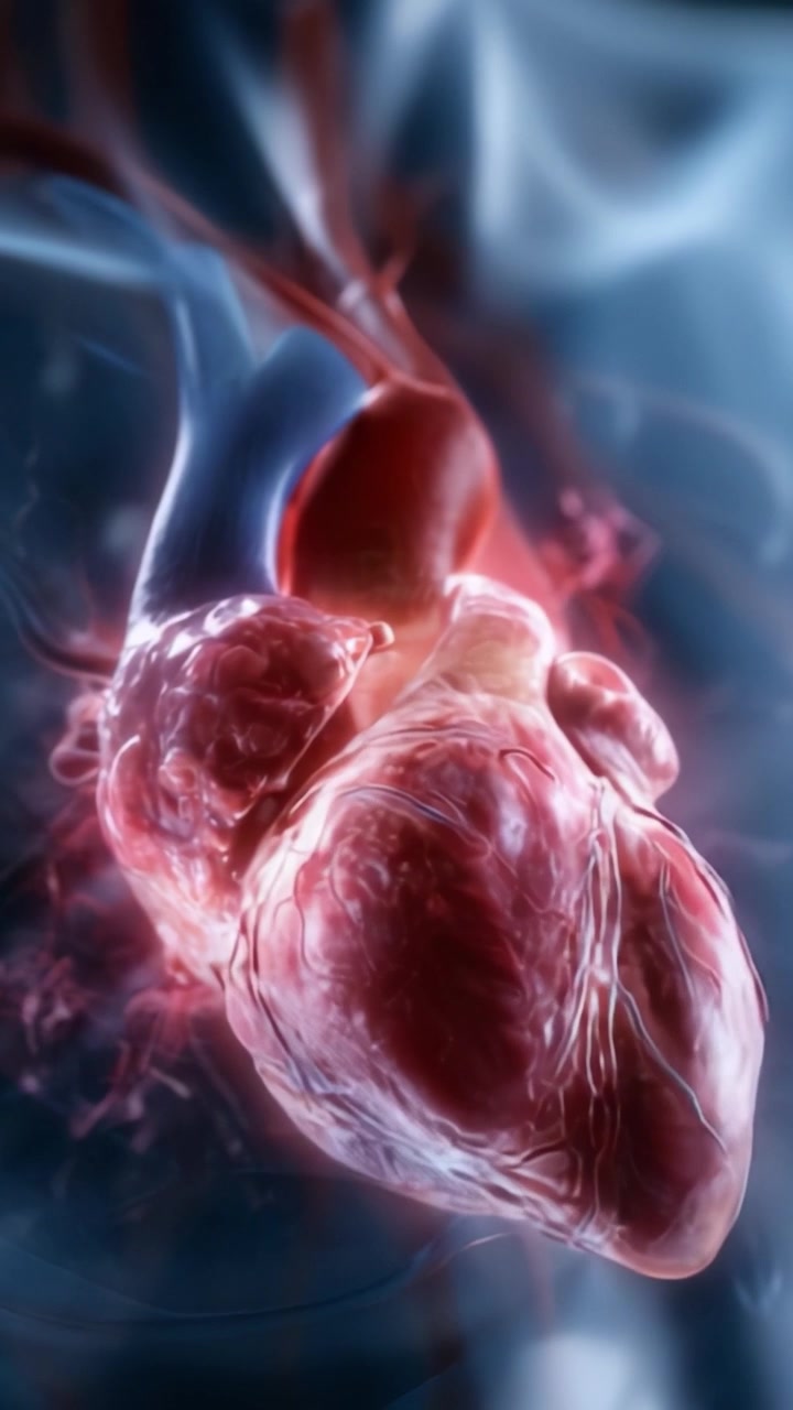 Una visualizzazione dettagliata di un cuore umano: esplorazione dell'intricata anatomia e delle connessioni vascolari in una straordinaria rappresentazione renderizzata in 3D