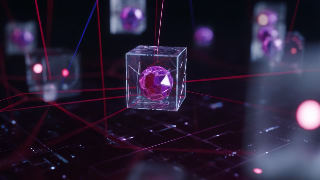 An Abstract Visualization of Quantum Cubes Interconnected Through Vibrant Light Paths in a Digital Space, Showcasing the Relationship Between Data and Technology