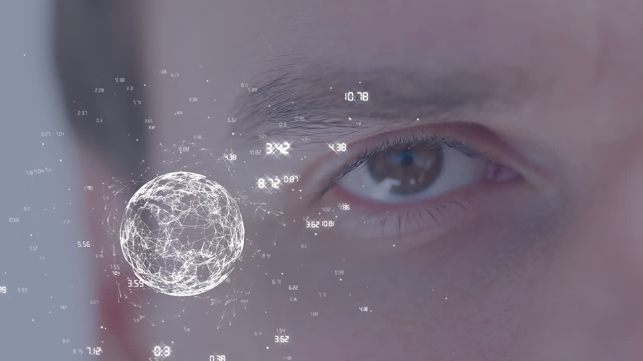 디지털 글로브와 데이터 연결을 보는 사람