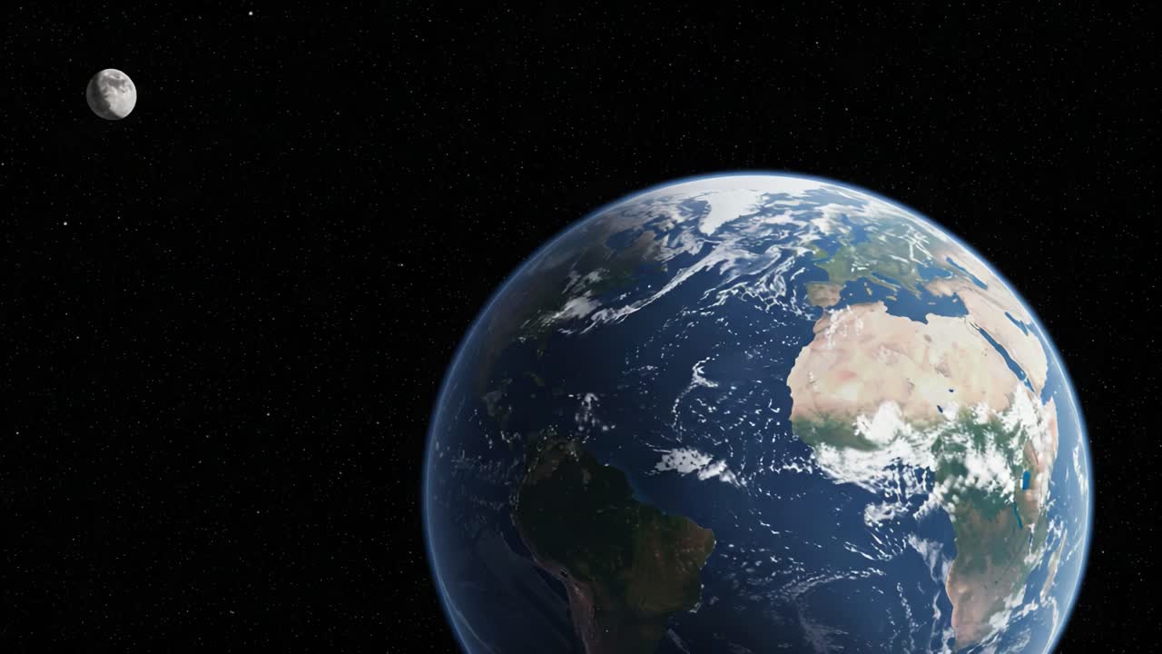 A Stunning View of Earth Surrounded by Space, Featuring the Moon and the Vibrant Blue Planet Displaying Its Continents and Oceans from a Celestial Perspective
