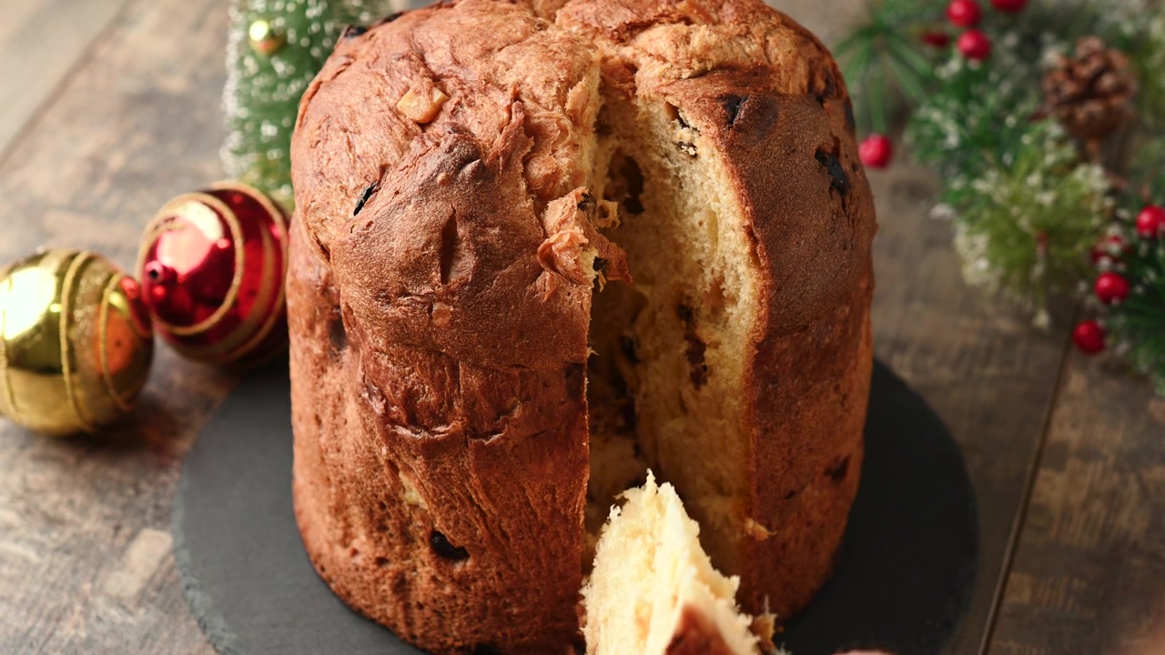 Cutting traditional Italian Panettone